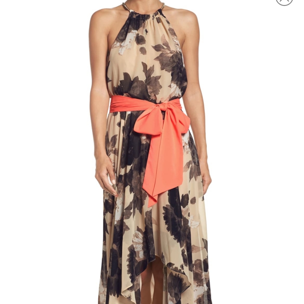 Eliza J Floral Print Halter Chiffon Dress